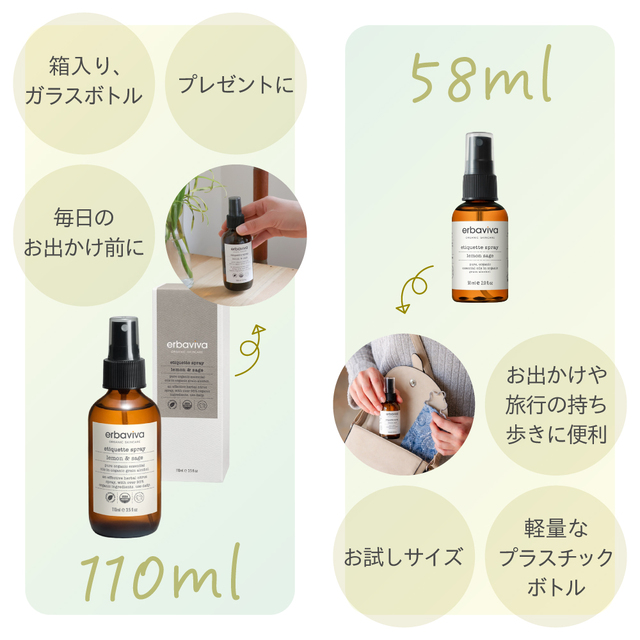 エルバビーバ エチケットスプレーレモン&セージ（58mL/110mL）｜EV4055