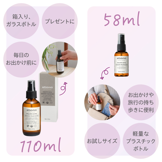 エルバビーバ エチケットスプレー ラベンダー&ゼラニウム（58mL/110mL