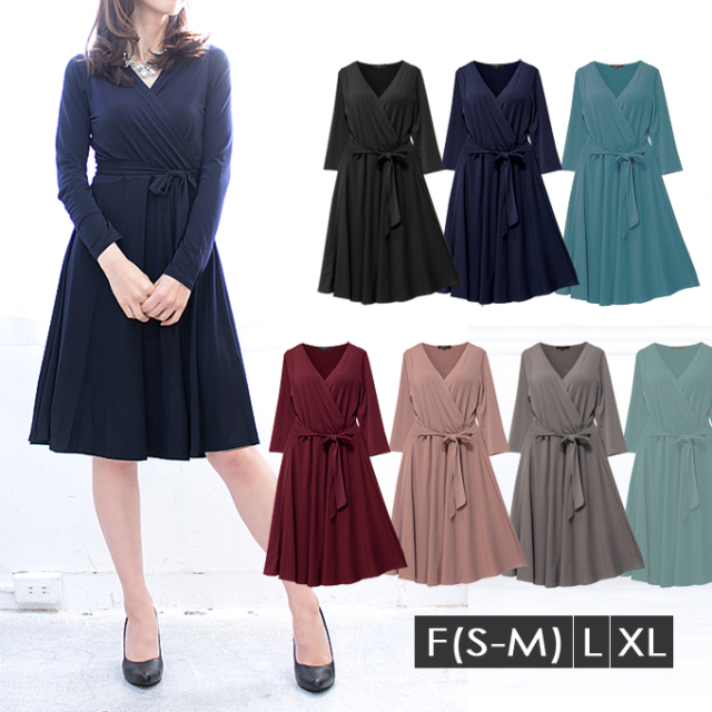 (Angelique)Adelineアデリーヌ無地カシュクールワンピース ジャージー素材