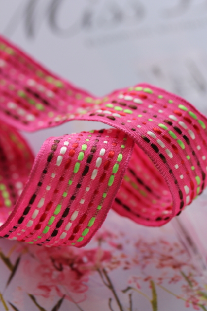 フランス製ワイヤーリボン・ステッチrich ピンク　25ミリ幅　