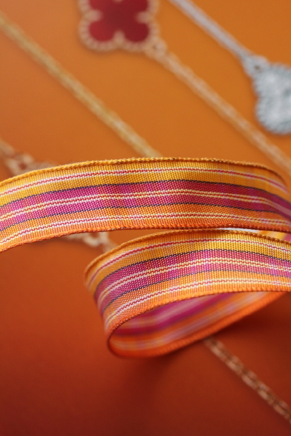 フランス製ワイヤーリボン・フレンチオレンジCHECK　15ミリ幅　