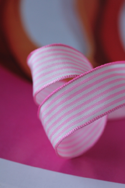 フランス製ワイヤーリボン・ストライプ　ピンク　16ミリ幅　