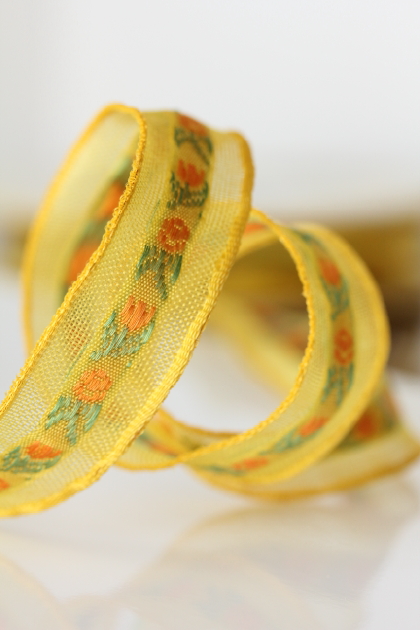 フランス製ワイヤーリボン・Petite Fleur Yellow　15ミリ幅　