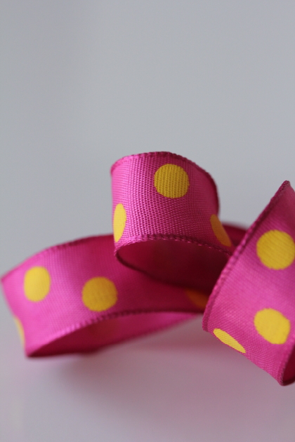 フランス製ワイヤーリボン・フレンチドットPink　15ミリ幅　