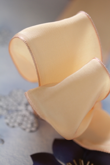 フランス製ワイヤーリボン・スタンダード　サーモンピンク 40ミリ幅　