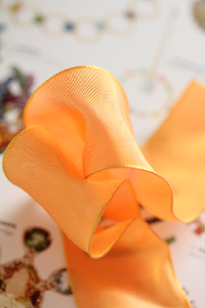 フランス製ワイヤーリボン・スタンダード　シャーベットオレンジ 40ミリ幅　