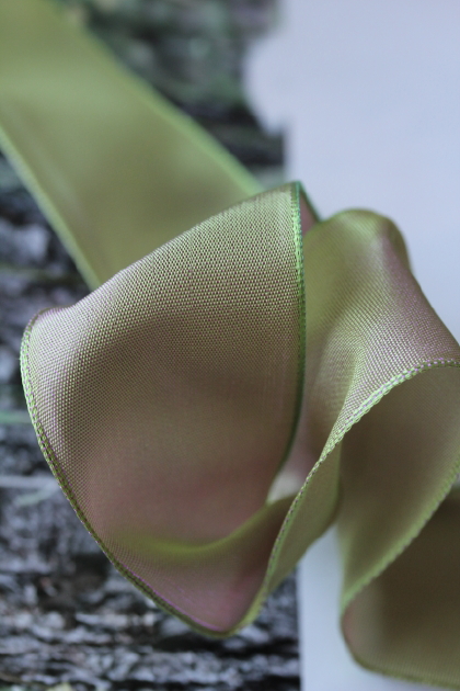 フランス製ワイヤーリボン・スタンダード　Willow green 40ミリ幅　