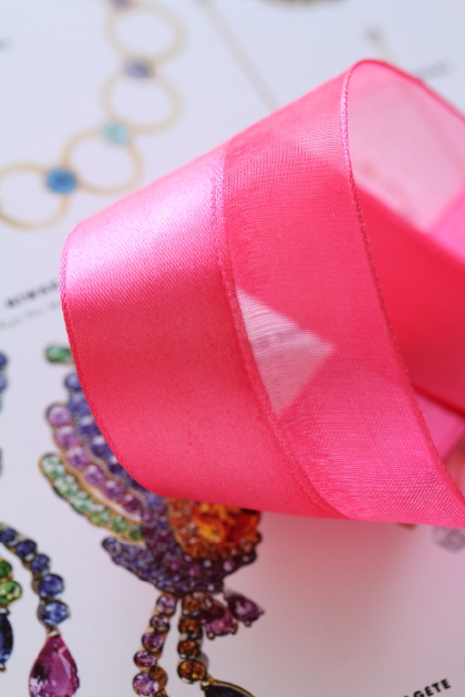 フランス製ワイヤーリボン・シースルーハーフ  　ブライトピンク　 40ミリ幅　