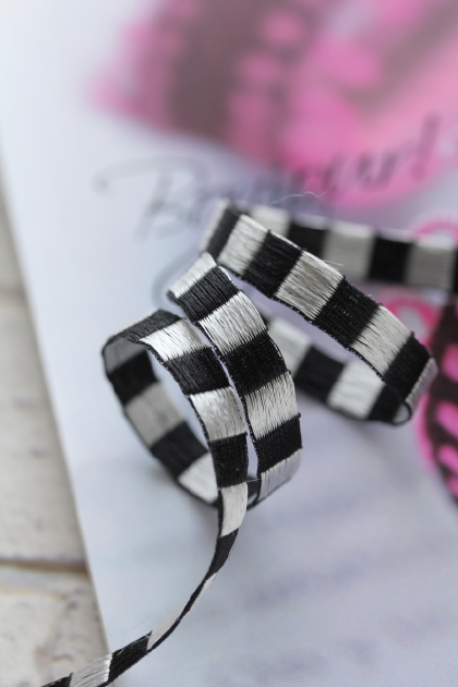 フランス製リボン Bicolor ribbonブラックｘシルバー　 5ミリ幅　