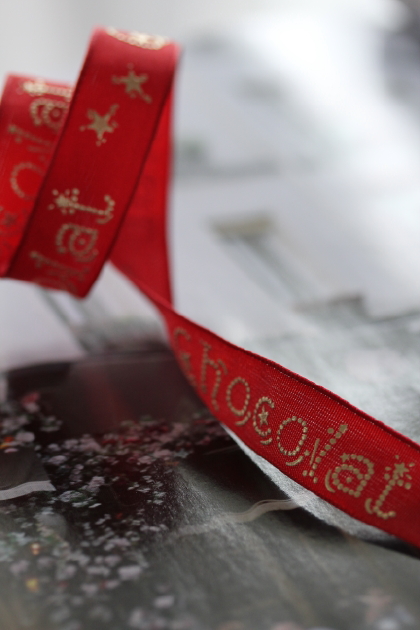 フランス製ワイヤーリボン・クリスマスChocolat　15ミリ幅