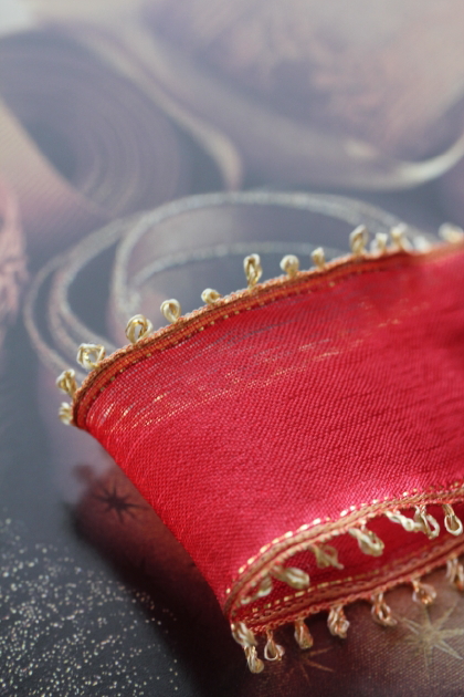 フランス製ワイヤーリボン ピコットChristmas  Red 40ミリ幅　