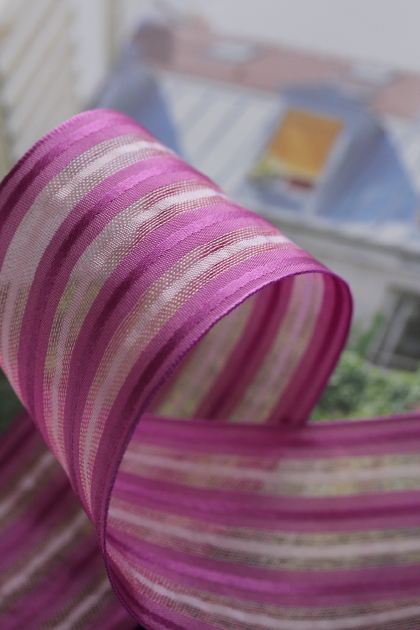 フランス製ワイヤーリボン シースルーストライプ　Mauve  50ミリ幅　