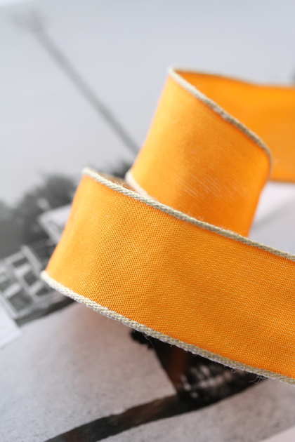フランス製ワイヤーリボン　Orange edge　  25ミリ幅　