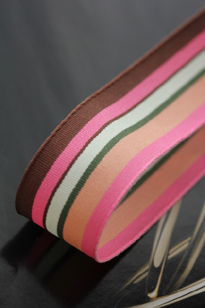 ドイツリボン・グログランストライプChoc/Pink/Green　23ミリ幅