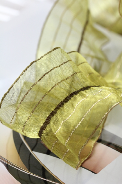 フランス製スペシャルリボン  ラグジュアリーフリル  Leafgreen　68ミリ幅　