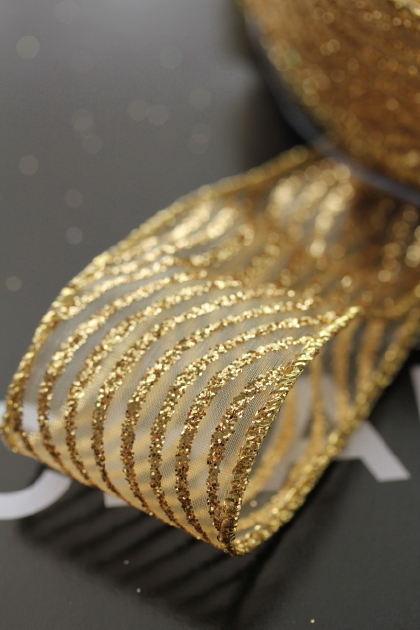 フランス・ワイヤーリボン　グリッターWave 40ミリ幅　