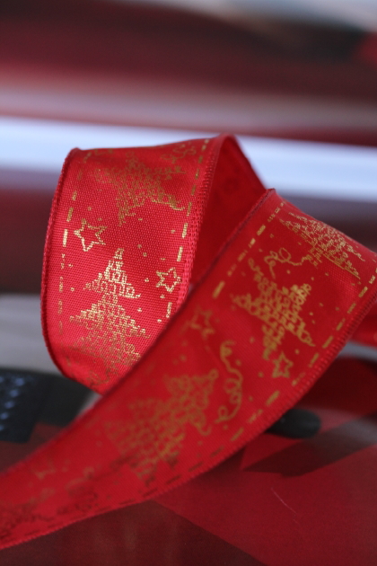 フランス製ワイヤーリボン・Christmas day 25ミリ幅　