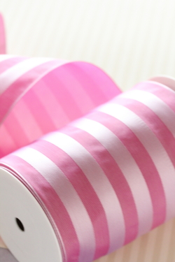 フランス製スペシャルリボン・ワイドストライプ　ローズピンク　125ミリ幅　
