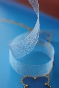 フランス製スペシャルリボン・シャイニーオーガンジーBlue 　11ミリ幅　