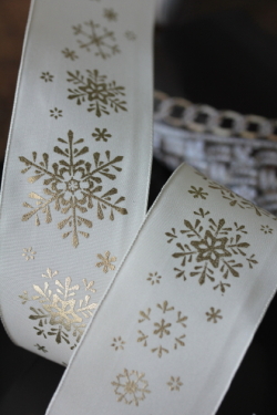 フランス製ワイヤーリボン・Winter Snow  40ミリ幅