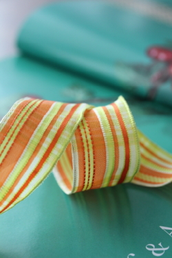 フランス製ワイヤーリボン・オレンジMixストライプ　25ミリ幅　