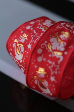 フランス製ワイヤーリボン・Santa Claus RED  25ミリ幅　
