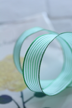 フランス製ワイヤーリボン・ストライプ　グリーン　16ミリ幅　