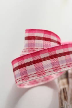 フランス製ワイヤーリボン フレンチチェックPink　15ミリ幅　