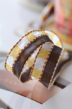 フランス製ワイヤーリボン　ハーフチェック　15ミリ幅　