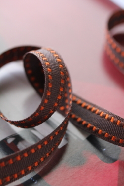 フランス製リボン Pointilles マロン/オレンジ　10ミリ幅　