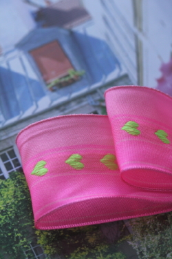 フランス製ワイヤーリボン Pink Heart 40ミリ幅　