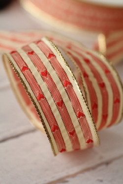 フランス製ワイヤーリボン・ Heartステッチ新色  25ミリ幅　