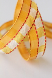 フランス製ワイヤーリボン　ハーフチェック/Soft orange　15ミリ幅　