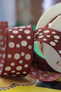 フランス製ワイヤーリボン  Dots Brown  40ミリ幅　