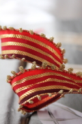 フランス製ワイヤーリボン　CHRISTMAS Red stripes  25ミリ幅