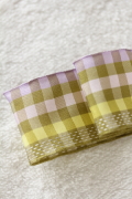 フランス製ワイヤーリボン  Gingham　CHECK　ラベンダーMix　40ミリ幅　