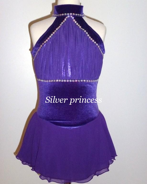 オーダー品★お首周り合わせます★PV203★エレガント♪フィギュアスケートコスチューム★パープル★子供各サイズ