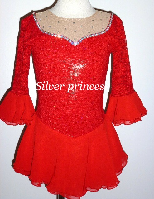 オーダー品★ＰＶ２０４番★スワロ付♪レースコスチューム★レッド★子供各サイズ