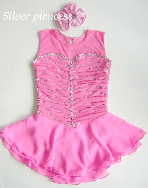 送料無料★大会用Silver princessＴＳ13N番★ゴージャスストーンが光る★フィギュアスケートコスチューム★ピンク