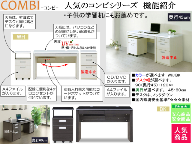 パソコンデスク】「コンビ」90×45デスク 90．5cm幅ホワイト