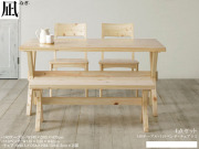 【国産ヒノキ材使用】「凪」１４０ダイニング４点セット　１４０cm幅国産ヒノキ無垢材・セラウッド塗装天板、太いヒノキX脚・オイル塗装のテーブルとおしやれなヒノキ材板座オイル塗装のチェア２脚・１１０ベンチの組合せ