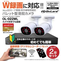 【ダブル録画対応】オンロードSD防犯カメラ カメラとレコーダーでダブルで録画 強力20m照射赤外線LED カメラ接続用ケーブル（10ｍ付属） OL-022WL（防犯カメラ2台＋4chレコーダーセット※SDカードおよびHDDなし）