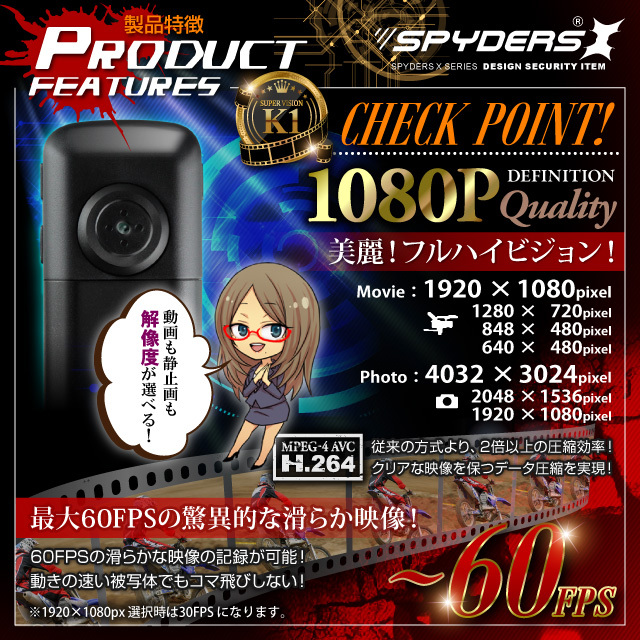 1pcフル1080P小型カメラ GX-115 | フルHD録画対応ペンクリップ小型カメラ 【レンズ隠し