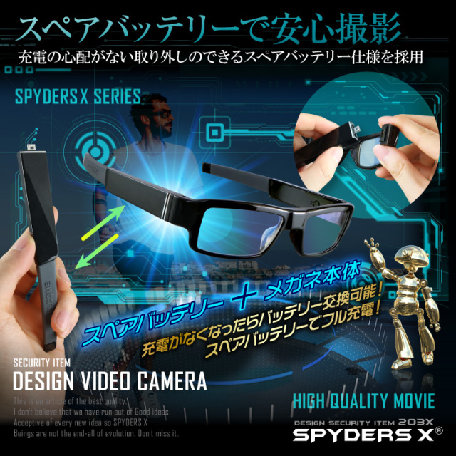 スパイダーズX 小型カメラ メガネ型カメラ 防犯カメラ FHD スペア