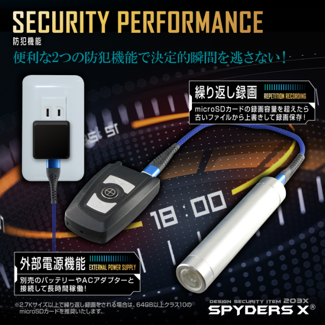 スパイダーズX 小型カメラ キーレス型カメラ 防犯カメラ 4K