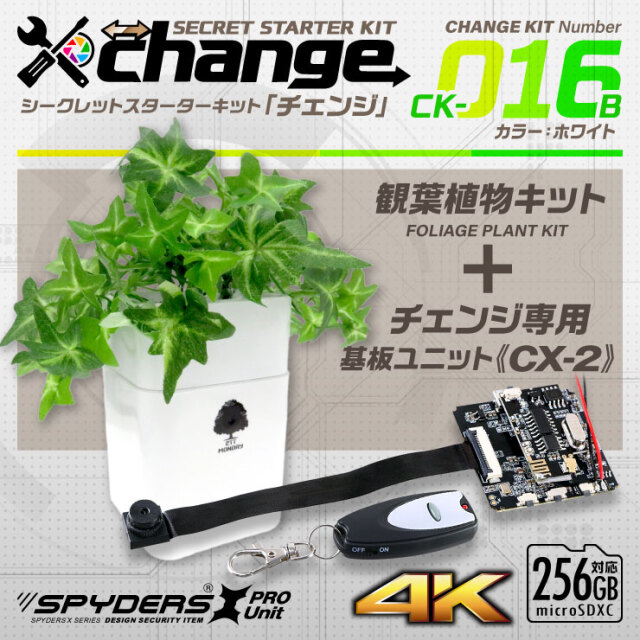 スパイダーズX change 小型カメラ 観葉植物 ホワイト シークレット 