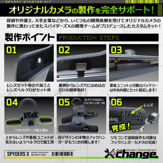 スパイダーズX change 小型カメラ フックハンガー グレー