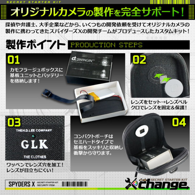スパイダーズX change 4K 小型カメラ コンパクトポーチ ブラック