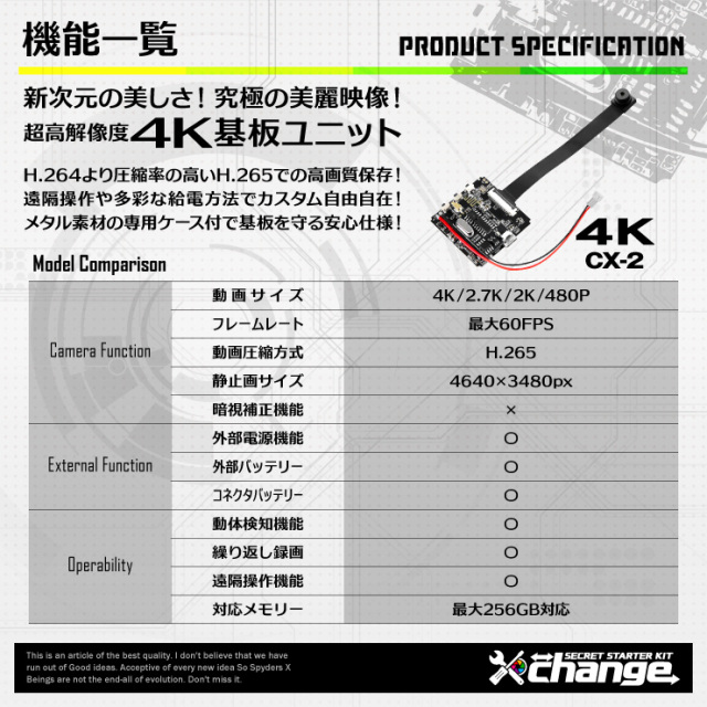 スパイダーズX change 4K 小型カメラ 防犯カメラ スパイカメラ