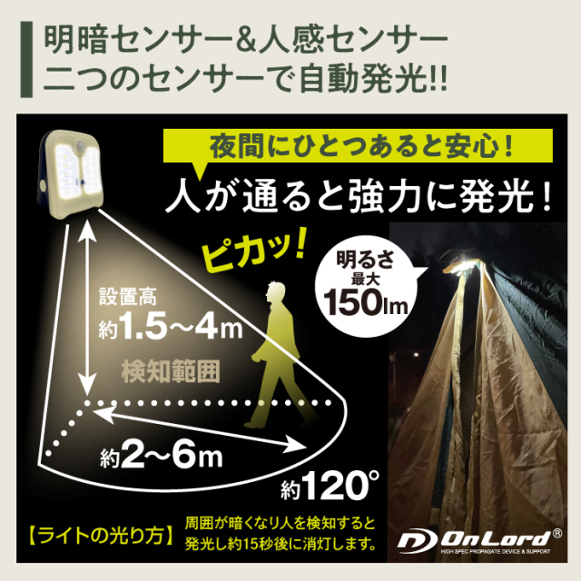オンロード(OnLord) クリッパ クリップ式 センサーライト 屋外